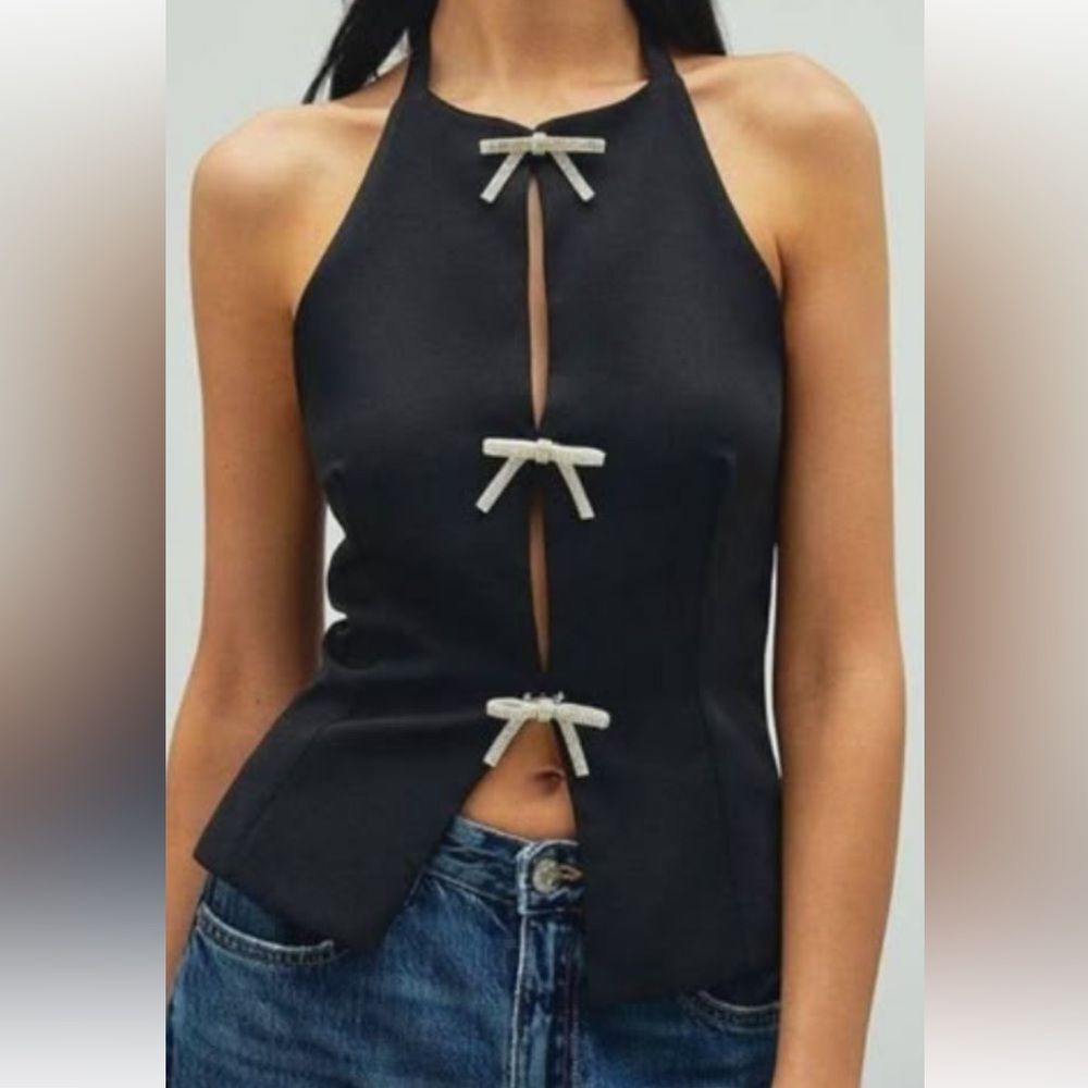 Zara Jeweled HalterTop With Rhinestone Bows Size XS